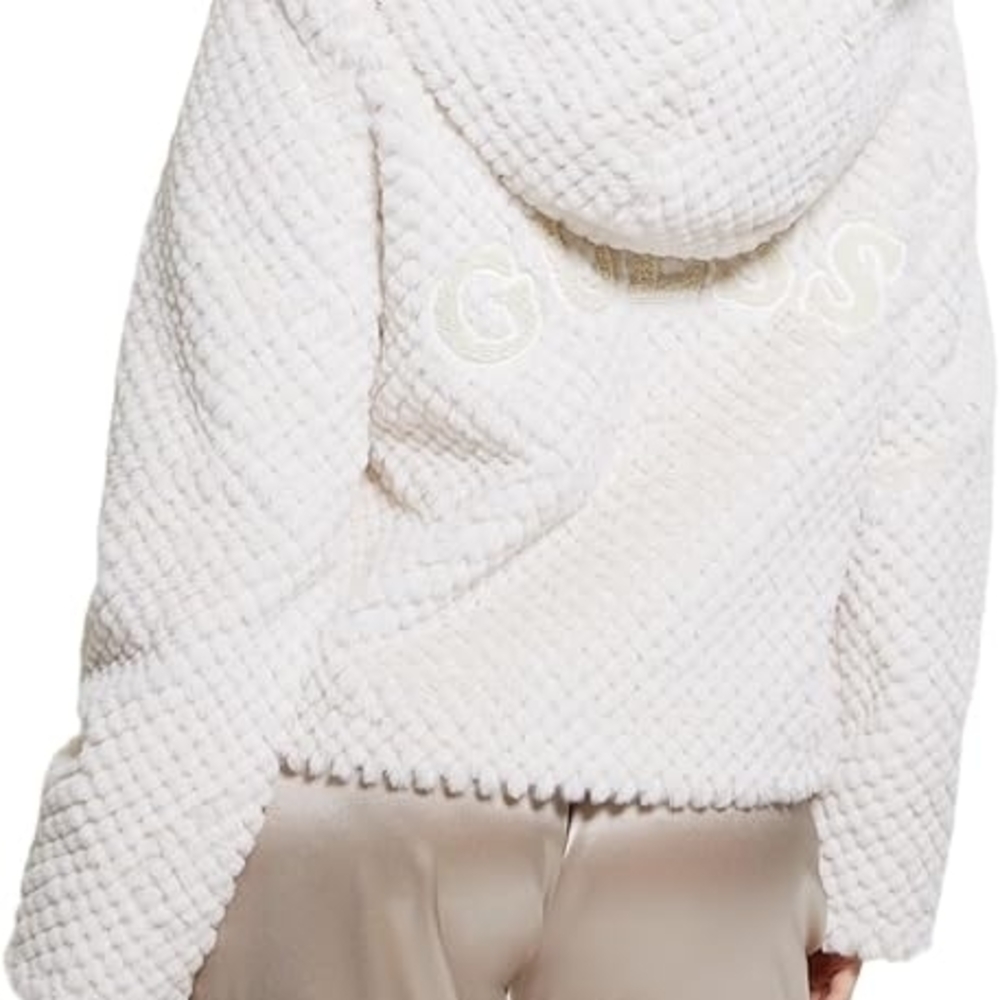 NWT GUESS Kielyn Faux Fur Hoodie Jacket Muted Stone Cream S